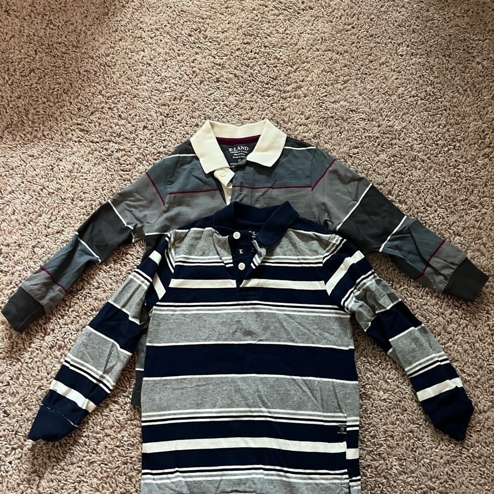 Lands' End Kids Polo Shirts - Gray, Navy, and White Stripes